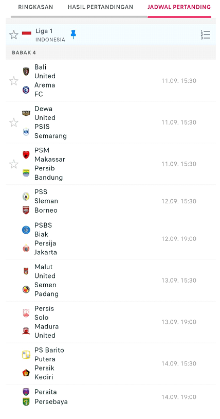 Jadwal Pertandingan